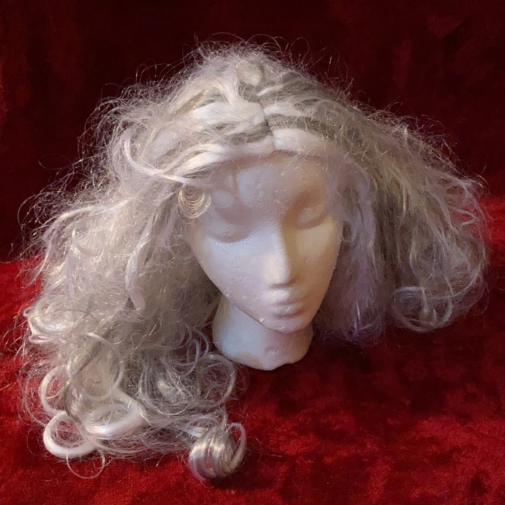 Witchy Mid-Length White Wig Gray Streaks Used & Definitely Messy looking